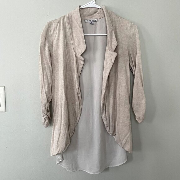 Moa Moa beige white top cardigan sweater collared rayon shirt classic business - Picture 1 of 6